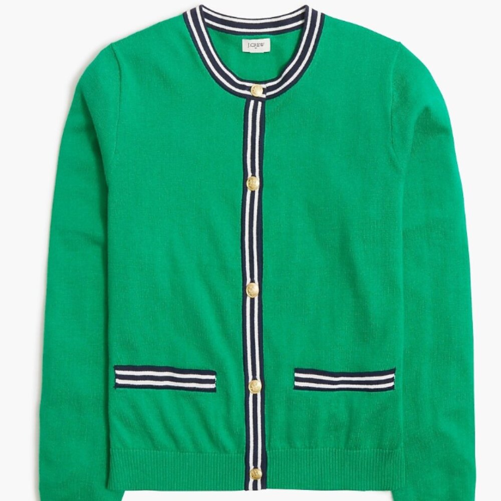 Jcrew Green Contrast-trim cardigan sweater